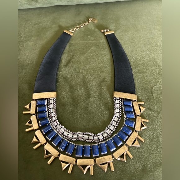 Stella & Dot | Natalie - Leather- Cobalt - Gold Statement reversible Necklace - Picture 4 of 4